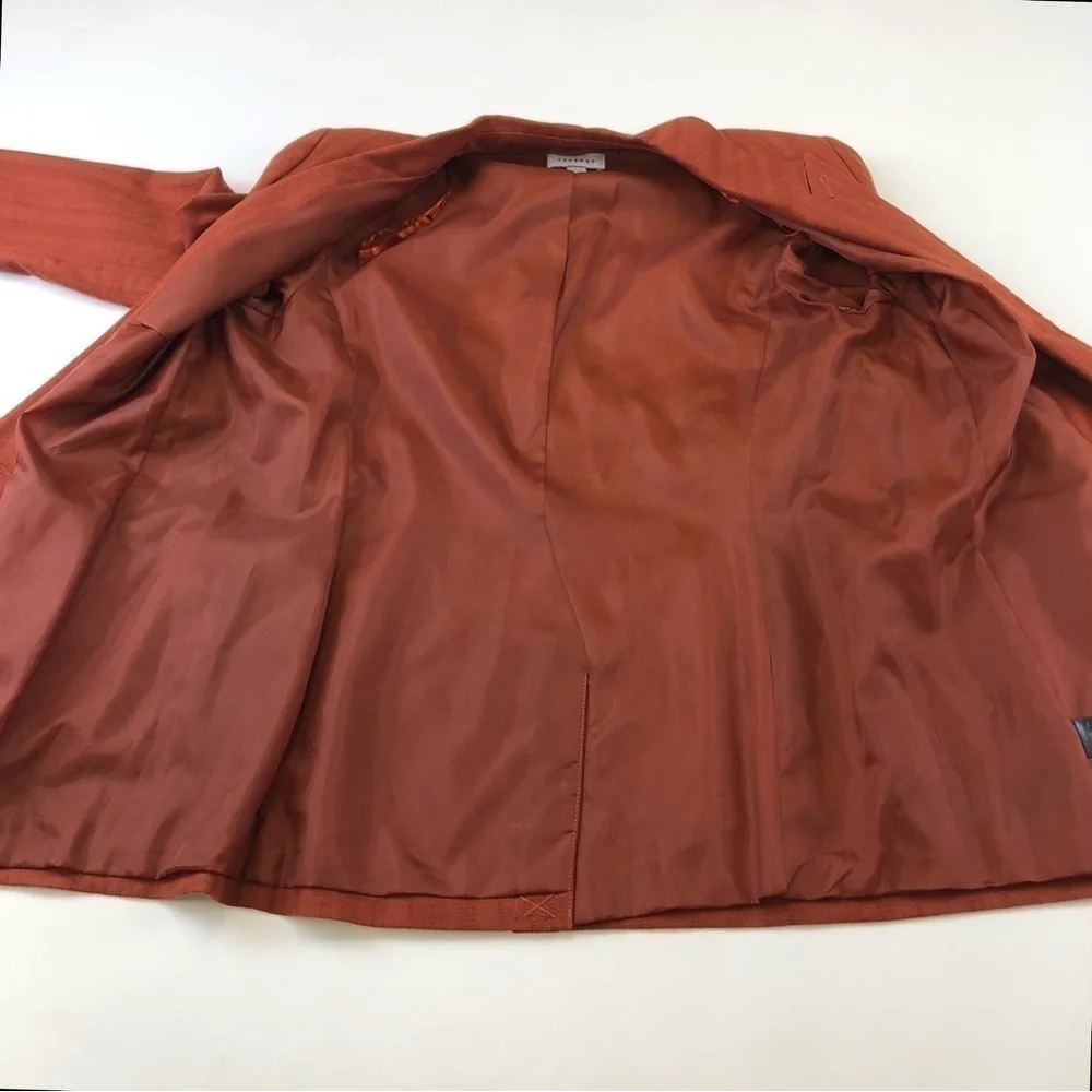 Topshop Rust Self Stripe linen blend double breasted notched collar blazer 6 - Picture 13 of 16